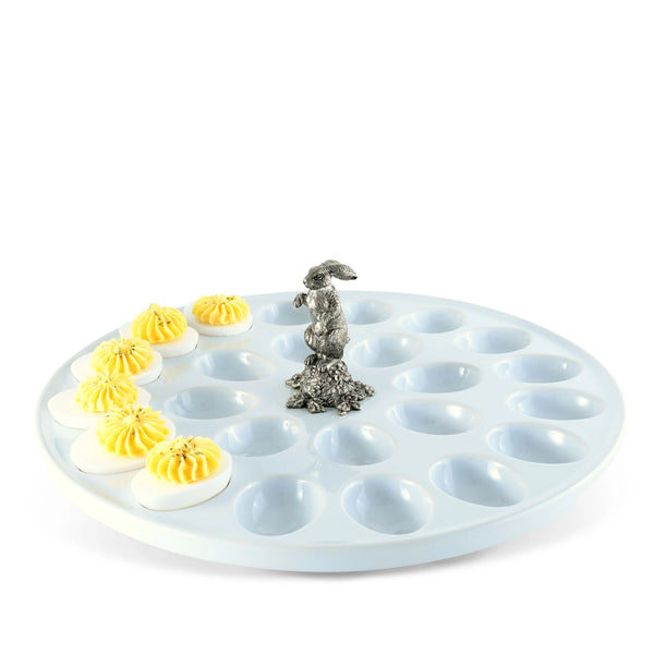 DEVILED EGG TRAY WITH PEWTER STANDING RABBIT